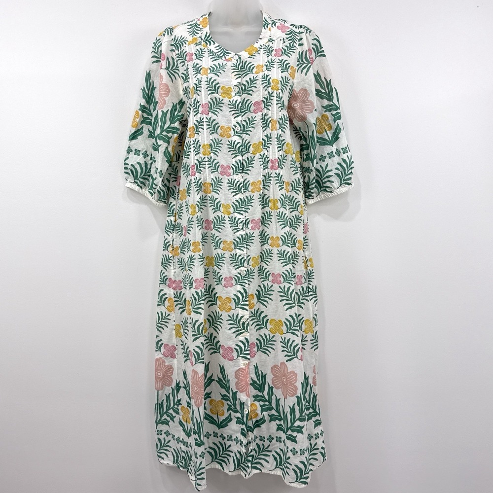 Pink Chicken Midi‎ Dress M Garden Floral Cottagecore Modest Prairie Peasant